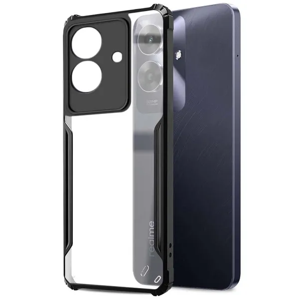 Bumper_Black_Shockproof_Bumper_Crystal__Back_Case_Cover_Compatible_With_Realme_Narzo_N61_4G_/_Realme_C61_4G__Minimalist_Pc+Tpu_360_Protection_Tough_Rugged_Design