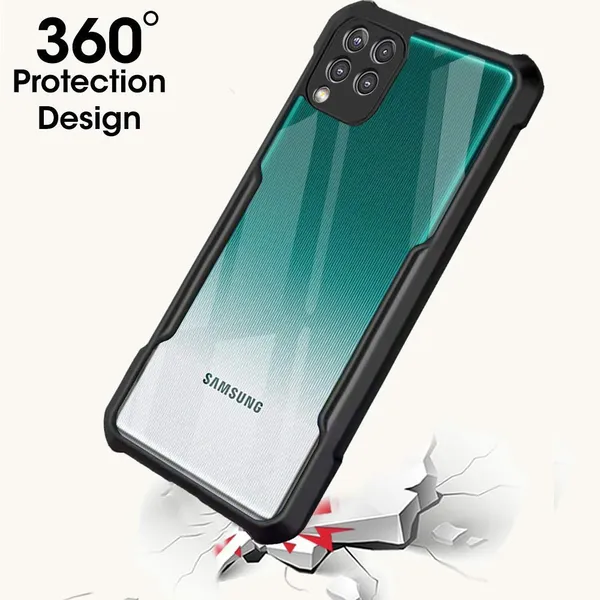 Bumper_Black_Shockproof_Bumper_Crystal__Back_Case_Cover_Compatible_With_Samsung_Galaxy_F62_/_Samsung_Galaxy_M62__Minimalist_Pc+Tpu_360_Protection_Tough_Rugged_Design