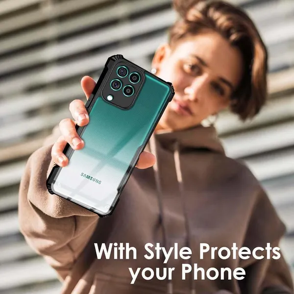 Bumper_Black_Shockproof_Bumper_Crystal__Back_Case_Cover_Compatible_With_Samsung_Galaxy_F62_/_Samsung_Galaxy_M62__Minimalist_Pc+Tpu_360_Protection_Tough_Rugged_Design