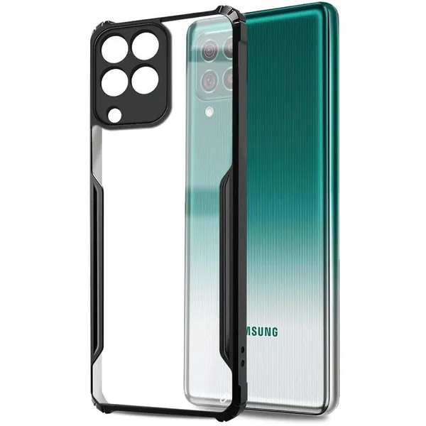 Bumper_Black_Shockproof_Bumper_Crystal__Back_Case_Cover_Compatible_With_Samsung_Galaxy_F62_/_Samsung_Galaxy_M62__Minimalist_Pc+Tpu_360_Protection_Tough_Rugged_Design