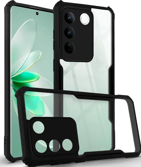 Bumper_Black_Shockproof_Bumper_Crystal__Back_Case_Cover_Compatible_With_Vivo_V27_/_Vivo_V27_Pro__Minimalist_Pc+Tpu_360_Protection_Tough_Rugged_Design