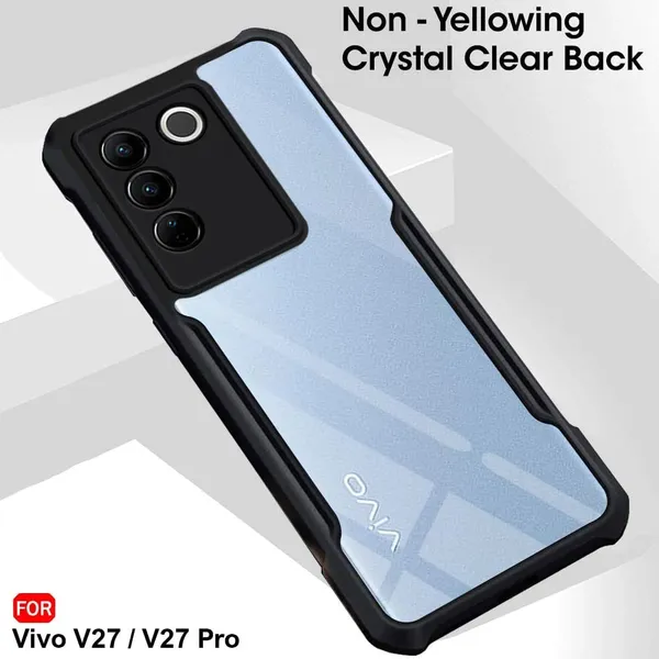 Bumper_Black_Shockproof_Bumper_Crystal__Back_Case_Cover_Compatible_With_Vivo_V27_/_Vivo_V27_Pro__Minimalist_Pc+Tpu_360_Protection_Tough_Rugged_Design