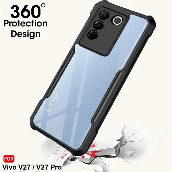 Bumper_Black_Shockproof_Bumper_Crystal__Back_Case_Cover_Compatible_With_Vivo_V27_/_Vivo_V27_Pro__Minimalist_Pc+Tpu_360_Protection_Tough_Rugged_Design