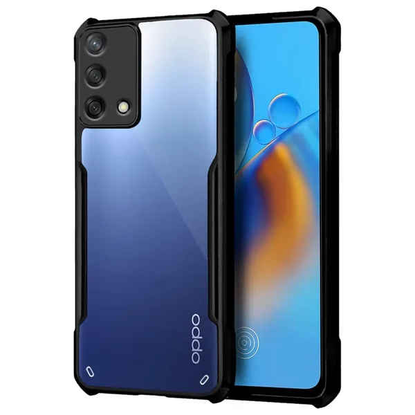 Bumper_Black_Shockproof_Bumper_Crystal__Back_Case_Cover_Compatible_With_Oppo_F19_/_F19S_4G_/_A74_4G_/_A95_4G_/_Reno6_Lite__Minimalist_Pc+Tpu_360_Protection_Tough_Rugged_Design