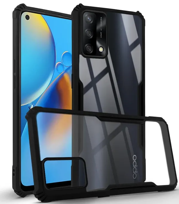 Bumper_Black_Shockproof_Bumper_Crystal__Back_Case_Cover_Compatible_With_Oppo_F19_/_F19S_4G_/_A74_4G_/_A95_4G_/_Reno6_Lite__Minimalist_Pc+Tpu_360_Protection_Tough_Rugged_Design