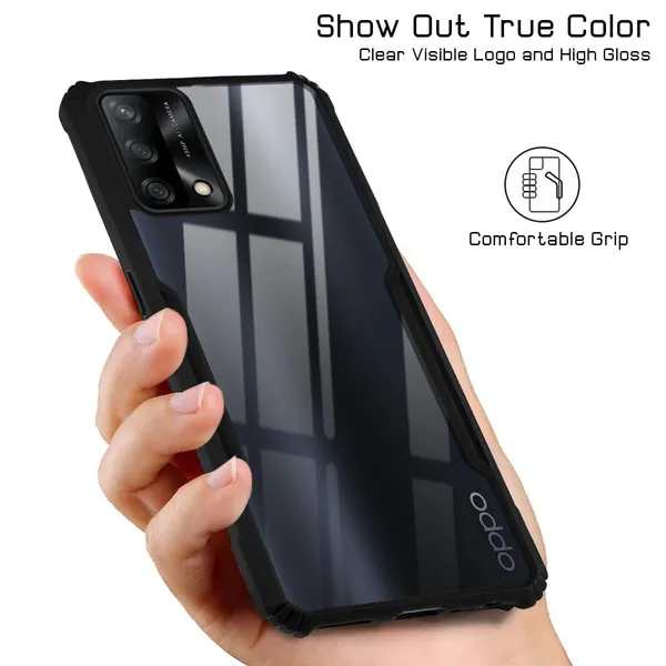 Bumper_Black_Shockproof_Bumper_Crystal__Back_Case_Cover_Compatible_With_Oppo_F19_/_F19S_4G_/_A74_4G_/_A95_4G_/_Reno6_Lite__Minimalist_Pc+Tpu_360_Protection_Tough_Rugged_Design