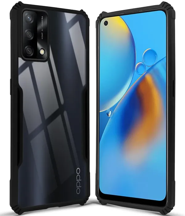 Bumper_Black_Shockproof_Bumper_Crystal__Back_Case_Cover_Compatible_With_Oppo_F19_/_F19S_4G_/_A74_4G_/_A95_4G_/_Reno6_Lite__Minimalist_Pc+Tpu_360_Protection_Tough_Rugged_Design