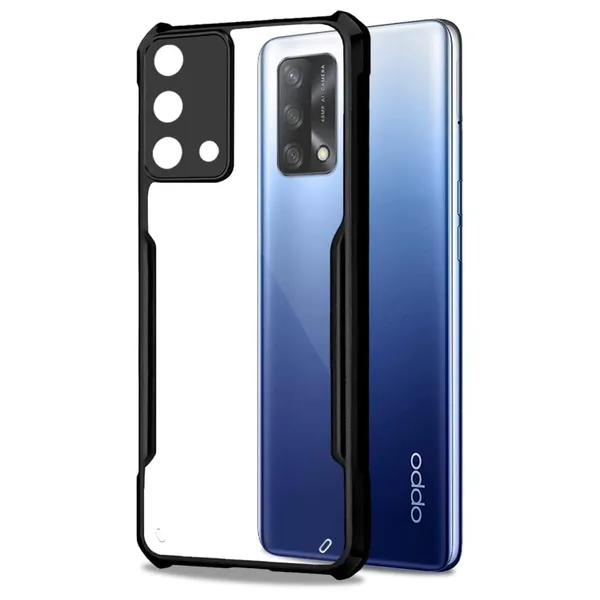 Bumper_Black_Shockproof_Bumper_Crystal__Back_Case_Cover_Compatible_With_Oppo_F19_/_F19S_4G_/_A74_4G_/_A95_4G_/_Reno6_Lite__Minimalist_Pc+Tpu_360_Protection_Tough_Rugged_Design