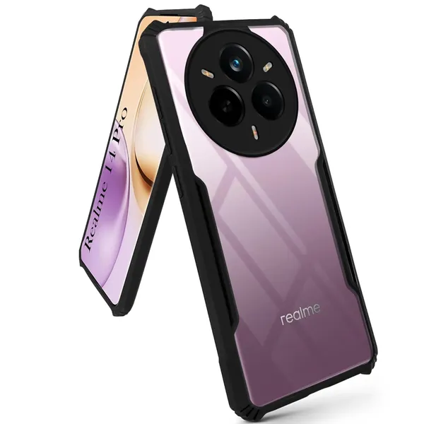 Bumper_Black_Shockproof_Bumper_Crystal__Back_Case_Cover_Compatible_With_Realme_14_Pro_5G__Minimalist_Pc+Tpu_360_Protection_Tough_Rugged_Design