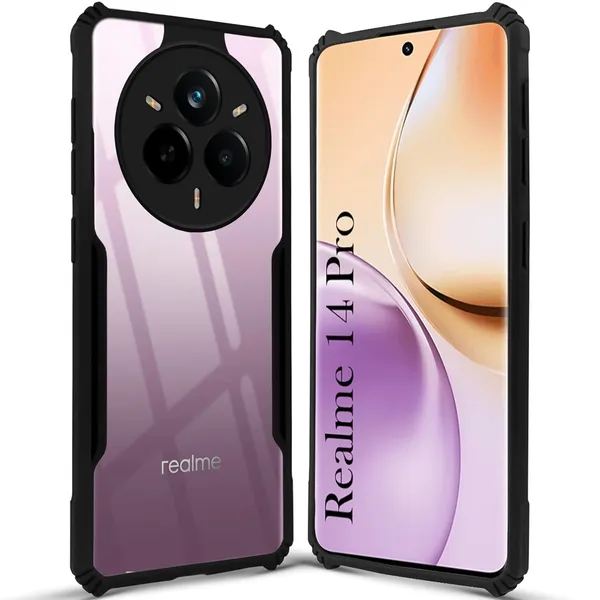 Bumper_Black_Shockproof_Bumper_Crystal__Back_Case_Cover_Compatible_With_Realme_14_Pro_5G__Minimalist_Pc+Tpu_360_Protection_Tough_Rugged_Design