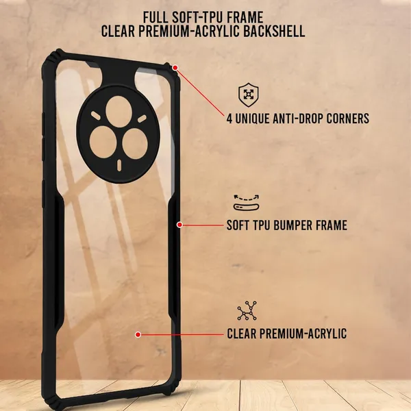 Bumper_Black_Shockproof_Bumper_Crystal__Back_Case_Cover_Compatible_With_Realme_14_Pro_5G__Minimalist_Pc+Tpu_360_Protection_Tough_Rugged_Design