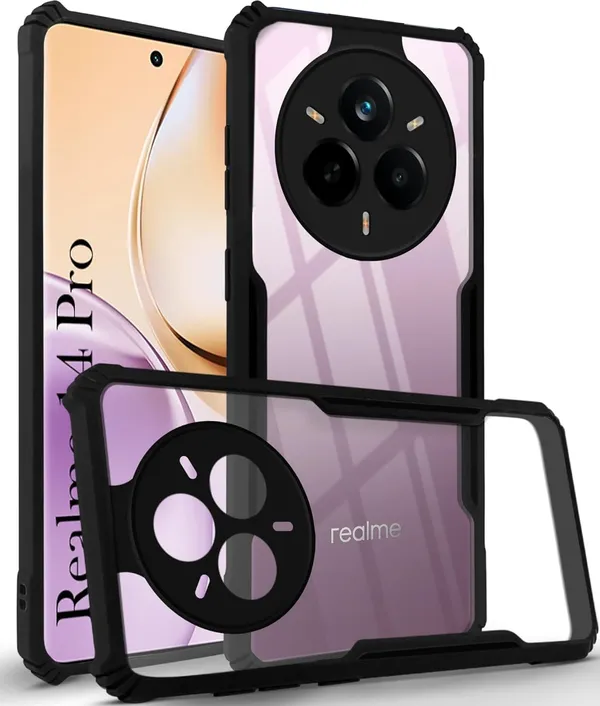 Bumper_Black_Shockproof_Bumper_Crystal__Back_Case_Cover_Compatible_With_Realme_14_Pro_5G__Minimalist_Pc+Tpu_360_Protection_Tough_Rugged_Design