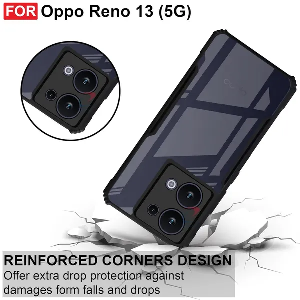 Bumper_Black_Shockproof_Bumper_Crystal__Back_Case_Cover_Compatible_With_Oppo_Reno_13_5G__Minimalist_Pc+Tpu_360_Protection_Tough_Rugged_Design