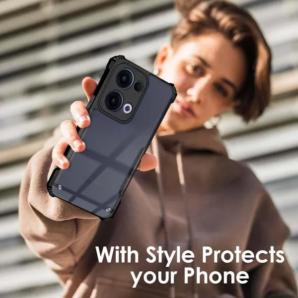 Bumper_Black_Shockproof_Bumper_Crystal__Back_Case_Cover_Compatible_With_Oppo_Reno_13_5G__Minimalist_Pc+Tpu_360_Protection_Tough_Rugged_Design