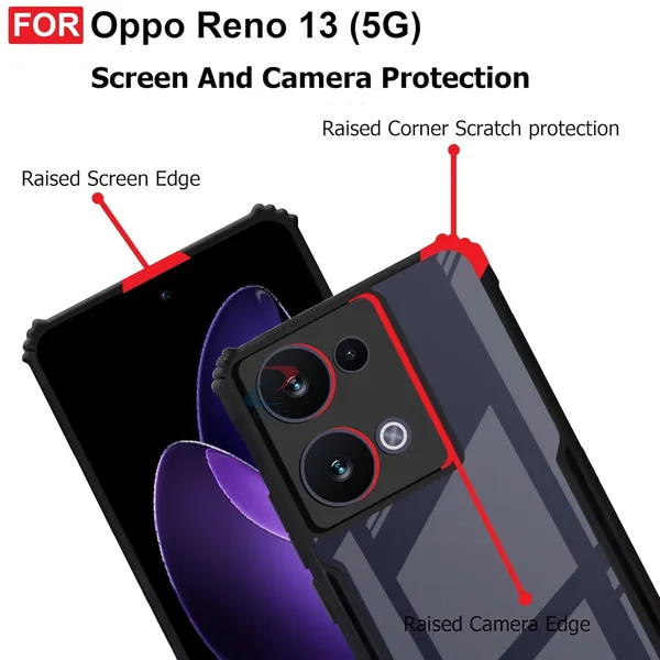 Bumper_Black_Shockproof_Bumper_Crystal__Back_Case_Cover_Compatible_With_Oppo_Reno_13_5G__Minimalist_Pc+Tpu_360_Protection_Tough_Rugged_Design