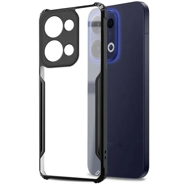Bumper_Black_Shockproof_Bumper_Crystal__Back_Case_Cover_Compatible_With_Oppo_Reno_13_5G__Minimalist_Pc+Tpu_360_Protection_Tough_Rugged_Design