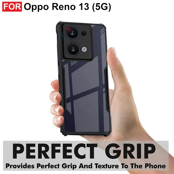 Bumper_Black_Shockproof_Bumper_Crystal__Back_Case_Cover_Compatible_With_Oppo_Reno_13_5G__Minimalist_Pc+Tpu_360_Protection_Tough_Rugged_Design