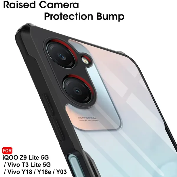 Bumper_Black_Shockproof_Bumper_Crystal__Back_Case_Cover_Compatible_Iqoo_Z9_Lite/Vivo_Y18/_Y18E/_Y18I/_Y28S/_Y37/_Y03/_T3_Lite_5G_Minimalist_Pc+Tpu_360_Tough_Rugged
