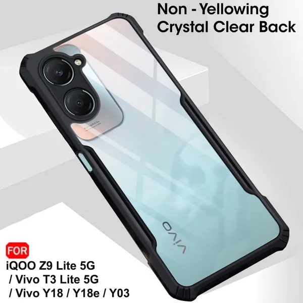 Bumper_Black_Shockproof_Bumper_Crystal__Back_Case_Cover_Compatible_Iqoo_Z9_Lite/Vivo_Y18/_Y18E/_Y18I/_Y28S/_Y37/_Y03/_T3_Lite_5G_Minimalist_Pc+Tpu_360_Tough_Rugged