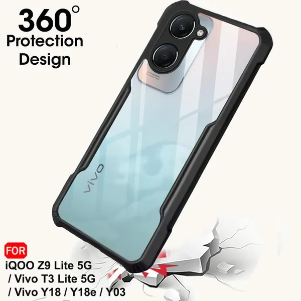 Bumper_Black_Shockproof_Bumper_Crystal__Back_Case_Cover_Compatible_Iqoo_Z9_Lite/Vivo_Y18/_Y18E/_Y18I/_Y28S/_Y37/_Y03/_T3_Lite_5G_Minimalist_Pc+Tpu_360_Tough_Rugged