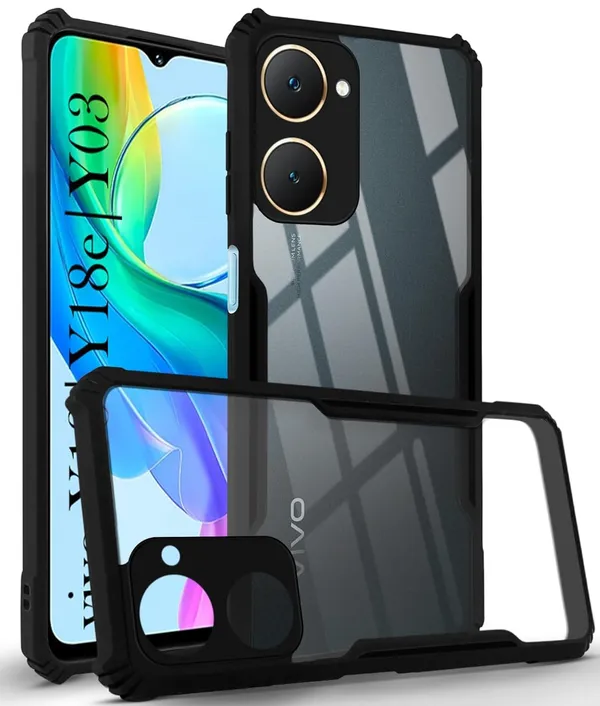 Bumper_Black_Shockproof_Bumper_Crystal__Back_Case_Cover_Compatible_Iqoo_Z9_Lite/Vivo_Y18/_Y18E/_Y18I/_Y28S/_Y37/_Y03/_T3_Lite_5G_Minimalist_Pc+Tpu_360_Tough_Rugged