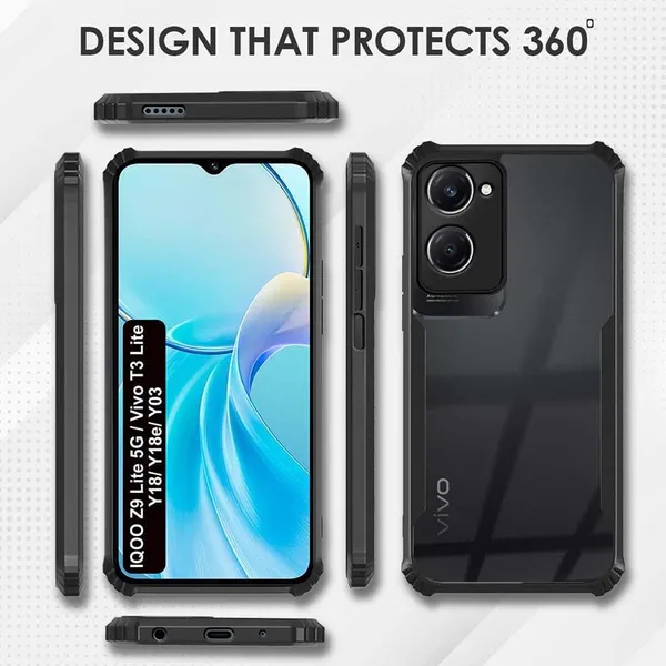 Bumper_Black_Shockproof_Bumper_Crystal__Back_Case_Cover_Compatible_Iqoo_Z9_Lite/Vivo_Y18/_Y18E/_Y18I/_Y28S/_Y37/_Y03/_T3_Lite_5G_Minimalist_Pc+Tpu_360_Tough_Rugged