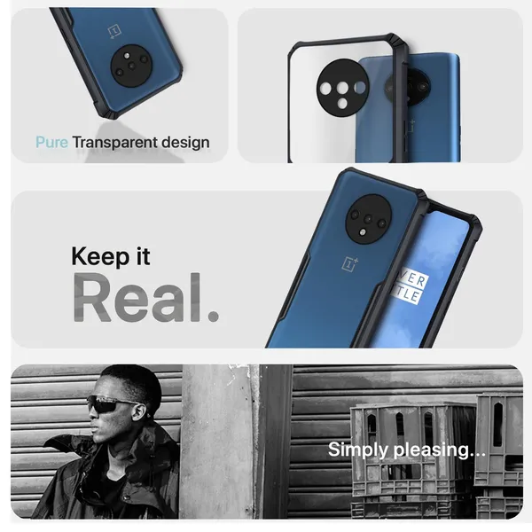 Bumper_Black_Shockproof_Bumper_Crystal__Back_Case_Cover_Compatible_With_Oneplus_7T_/_1+7T__Minimalist_Pc+Tpu_360_Protection_Tough_Rugged_Design