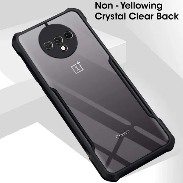 Bumper_Black_Shockproof_Bumper_Crystal__Back_Case_Cover_Compatible_With_Oneplus_7T_/_1+7T__Minimalist_Pc+Tpu_360_Protection_Tough_Rugged_Design