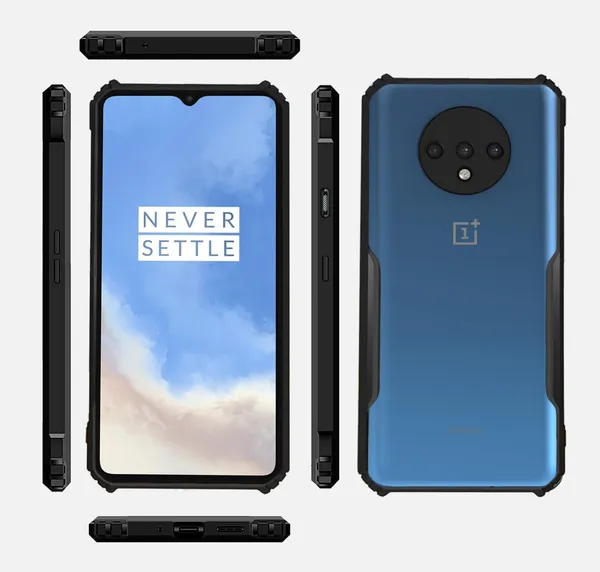 Bumper_Black_Shockproof_Bumper_Crystal__Back_Case_Cover_Compatible_With_Oneplus_7T_/_1+7T__Minimalist_Pc+Tpu_360_Protection_Tough_Rugged_Design