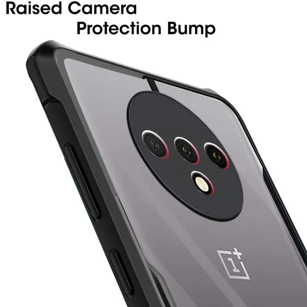 Bumper_Black_Shockproof_Bumper_Crystal__Back_Case_Cover_Compatible_With_Oneplus_7T_/_1+7T__Minimalist_Pc+Tpu_360_Protection_Tough_Rugged_Design