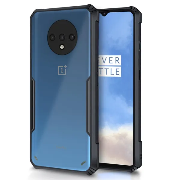 Bumper_Black_Shockproof_Bumper_Crystal__Back_Case_Cover_Compatible_With_Oneplus_7T_/_1+7T__Minimalist_Pc+Tpu_360_Protection_Tough_Rugged_Design