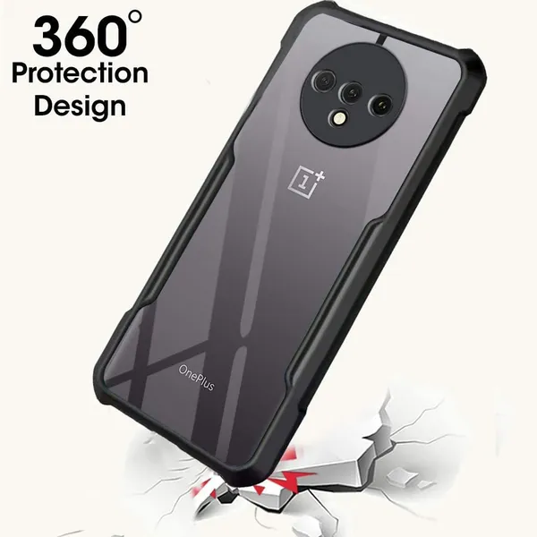 Bumper_Black_Shockproof_Bumper_Crystal__Back_Case_Cover_Compatible_With_Oneplus_7T_/_1+7T__Minimalist_Pc+Tpu_360_Protection_Tough_Rugged_Design