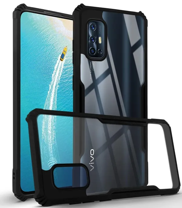 Bumper_Black_Shockproof_Bumper_Crystal__Back_Case_Cover_Compatible_With_Vivo_V17_/_S1_Pro__Minimalist_Pc+Tpu_360_Protection_Tough_Rugged_Design