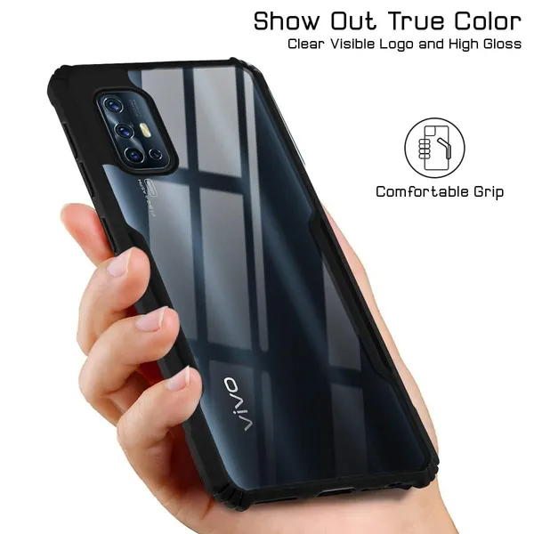 Bumper_Black_Shockproof_Bumper_Crystal__Back_Case_Cover_Compatible_With_Vivo_V17_/_S1_Pro__Minimalist_Pc+Tpu_360_Protection_Tough_Rugged_Design