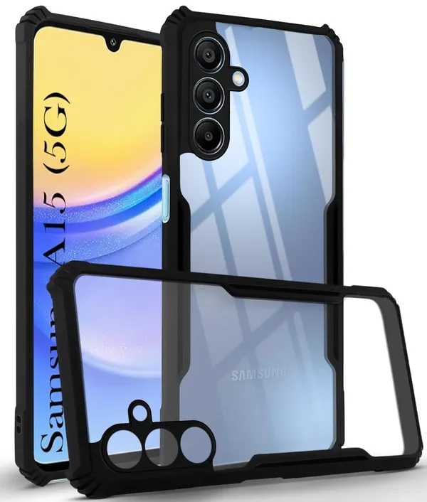 Bumper_Black_Shockproof_Bumper_Crystal__Back_Case_Cover_Compatible_With_Samsung_Galaxy_A15_5G__Minimalist_Pc+Tpu_360_Protection_Tough_Rugged_Design