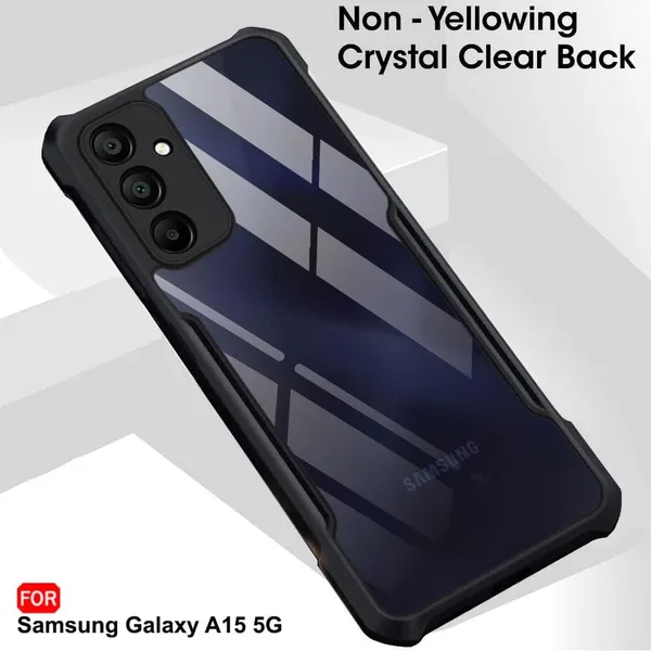 Bumper_Black_Shockproof_Bumper_Crystal__Back_Case_Cover_Compatible_With_Samsung_Galaxy_A15_5G__Minimalist_Pc+Tpu_360_Protection_Tough_Rugged_Design