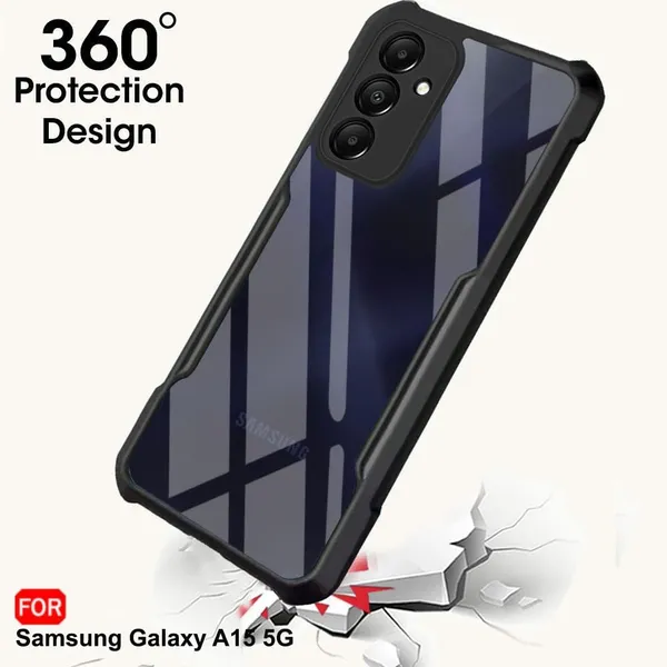 Bumper_Black_Shockproof_Bumper_Crystal__Back_Case_Cover_Compatible_With_Samsung_Galaxy_A15_5G__Minimalist_Pc+Tpu_360_Protection_Tough_Rugged_Design