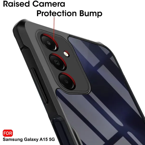 Bumper_Black_Shockproof_Bumper_Crystal__Back_Case_Cover_Compatible_With_Samsung_Galaxy_A15_5G__Minimalist_Pc+Tpu_360_Protection_Tough_Rugged_Design