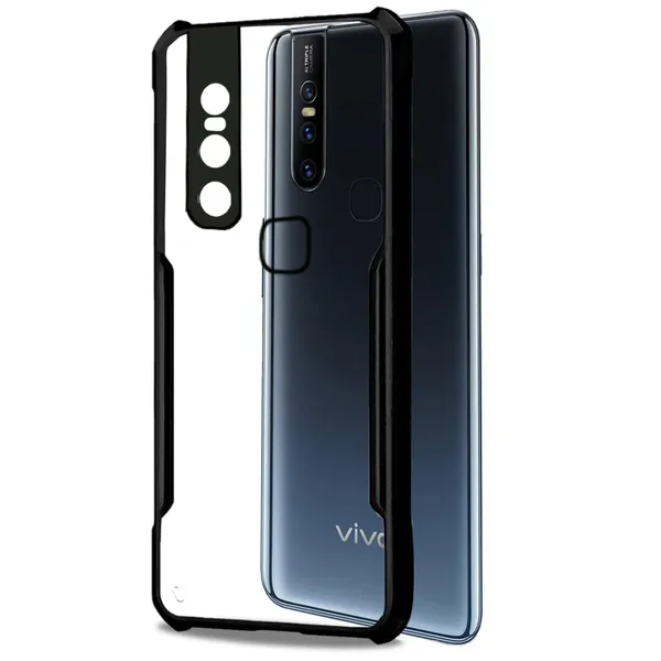 Bumper_Black_Shockproof_Bumper_Crystal__Back_Case_Cover_Compatible_With_Vivo_V15__Minimalist_Pc+Tpu_360_Protection_Tough_Rugged_Design