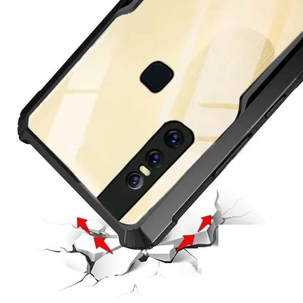 Bumper_Black_Shockproof_Bumper_Crystal__Back_Case_Cover_Compatible_With_Vivo_V15__Minimalist_Pc+Tpu_360_Protection_Tough_Rugged_Design