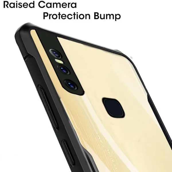 Bumper_Black_Shockproof_Bumper_Crystal__Back_Case_Cover_Compatible_With_Vivo_V15__Minimalist_Pc+Tpu_360_Protection_Tough_Rugged_Design