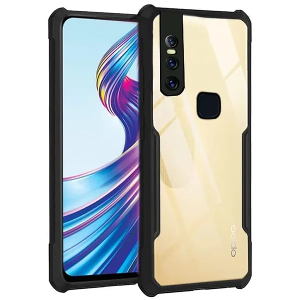 Bumper_Black_Shockproof_Bumper_Crystal__Back_Case_Cover_Compatible_With_Vivo_V15__Minimalist_Pc+Tpu_360_Protection_Tough_Rugged_Design