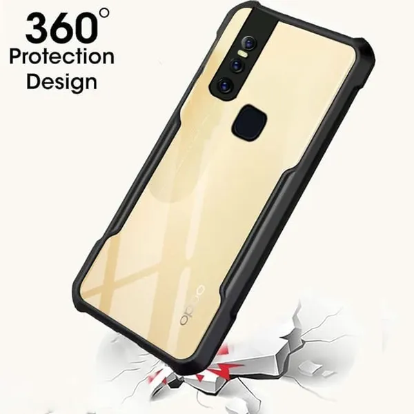 Bumper_Black_Shockproof_Bumper_Crystal__Back_Case_Cover_Compatible_With_Vivo_V15__Minimalist_Pc+Tpu_360_Protection_Tough_Rugged_Design