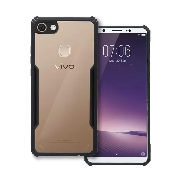 Bumper_Black_Shockproof_Bumper_Crystal__Back_Case_Cover_Compatible_With_Vivo_V7__Minimalist_Pc+Tpu_360_Protection_Tough_Rugged_Design
