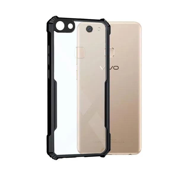 Bumper_Black_Shockproof_Bumper_Crystal__Back_Case_Cover_Compatible_With_Vivo_V7__Minimalist_Pc+Tpu_360_Protection_Tough_Rugged_Design
