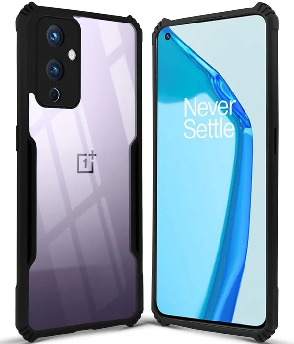 Bumper_Black_Shockproof_Bumper_Crystal__Back_Case_Cover_Compatible_With_Oneplus_9_5G_/_1+9__Minimalist_Pc+Tpu_360_Protection_Tough_Rugged_Design