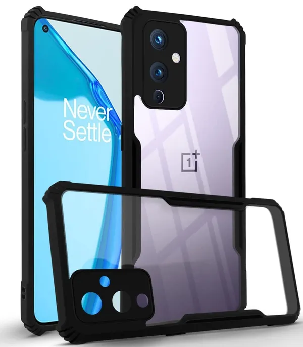 Bumper_Black_Shockproof_Bumper_Crystal__Back_Case_Cover_Compatible_With_Oneplus_9_5G_/_1+9__Minimalist_Pc+Tpu_360_Protection_Tough_Rugged_Design