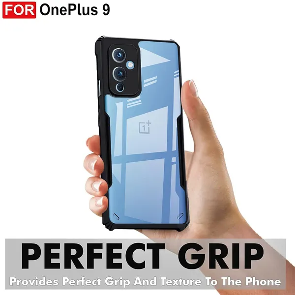 Bumper_Black_Shockproof_Bumper_Crystal__Back_Case_Cover_Compatible_With_Oneplus_9_5G_/_1+9__Minimalist_Pc+Tpu_360_Protection_Tough_Rugged_Design