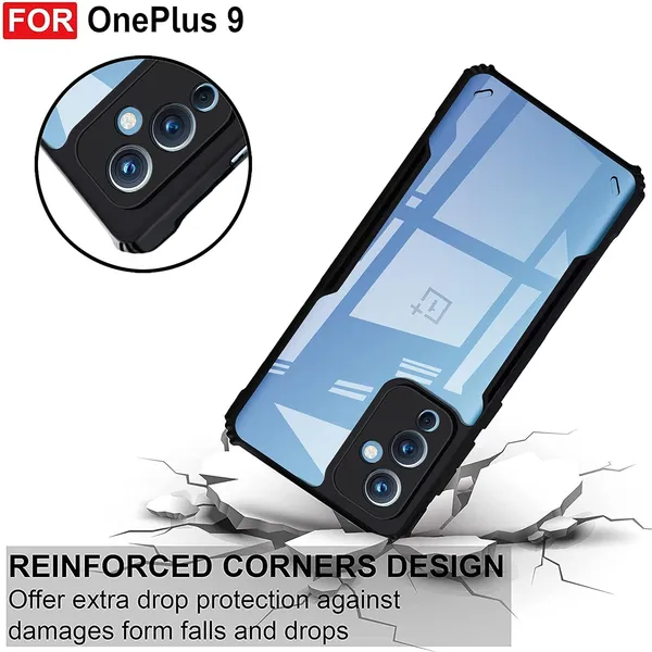 Bumper_Black_Shockproof_Bumper_Crystal__Back_Case_Cover_Compatible_With_Oneplus_9_5G_/_1+9__Minimalist_Pc+Tpu_360_Protection_Tough_Rugged_Design