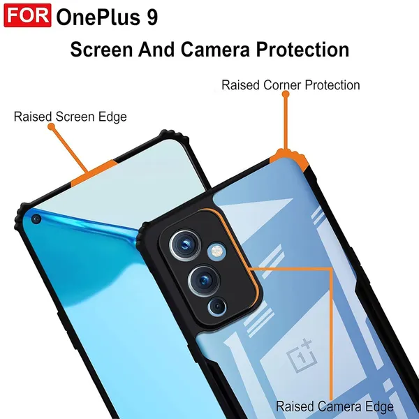 Bumper_Black_Shockproof_Bumper_Crystal__Back_Case_Cover_Compatible_With_Oneplus_9_5G_/_1+9__Minimalist_Pc+Tpu_360_Protection_Tough_Rugged_Design